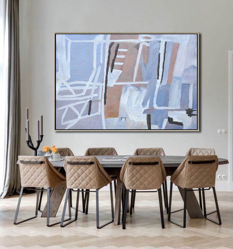 Large Abstract Painting,Horizontal Palette Knife Contemporary Art,Extra Large Canvas Art,Handmade Acrylic Painting,Nude,White,Blue.etc